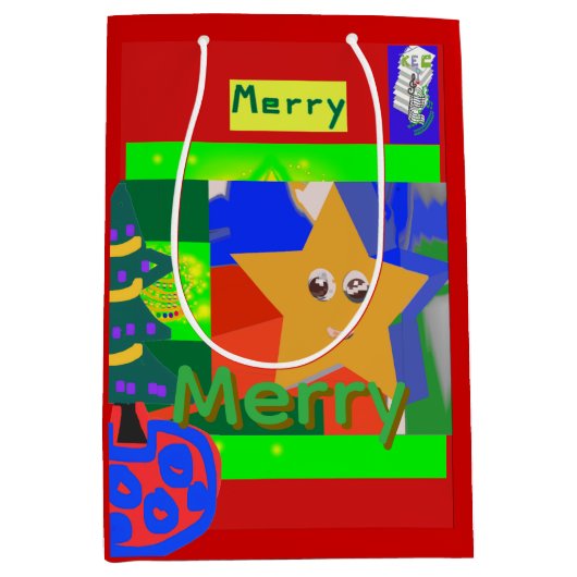 Kerstmis met groene naam op rode achtergrond medium cadeauzakje (Voorkant)