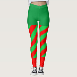 Kerstmis met groene rode diagonale streep Leggings