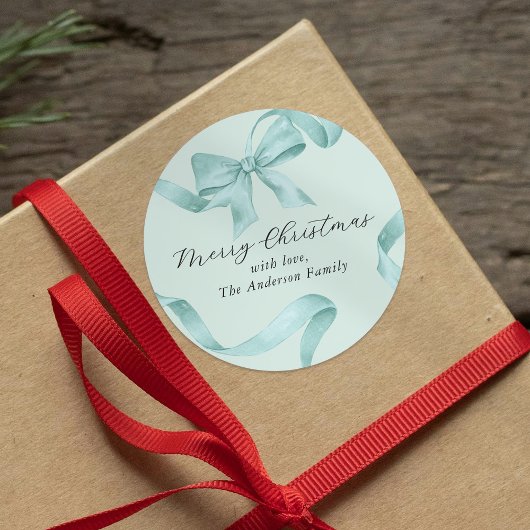 Kerstmis met groene strik ronde sticker