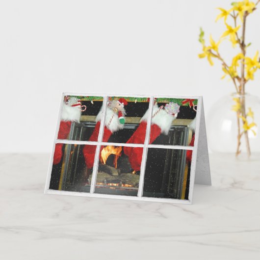 Kerstmis met haard in sneeuwraam kaart (Gele Bloem)