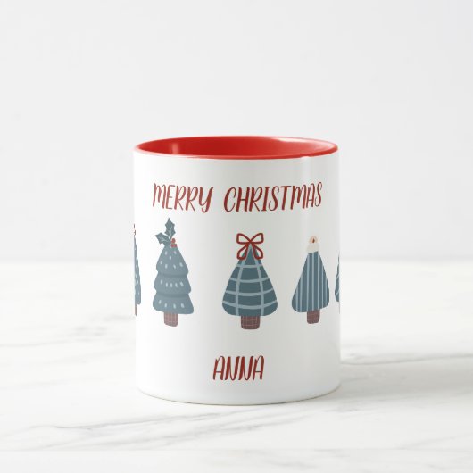 Kerstmis met handgetekende kerstbomen mok (Midden)