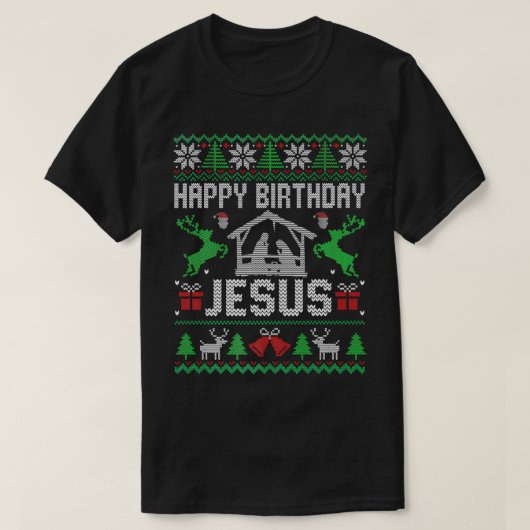 Kerstmis met Happy Birthday Jesus Holiday Oegaal T-shirt (Design voorkant)