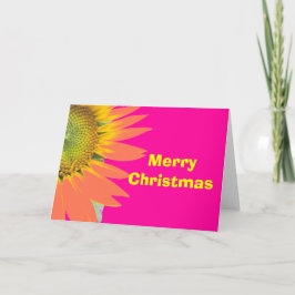 Kerstmis met heldere roze en gele bloem feestdagen kaart