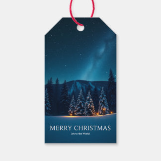 Kerstmis met hemelse maanfasen, winternacht cadeaulabel