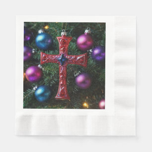 Kerstmis met het christelijke kruis servet