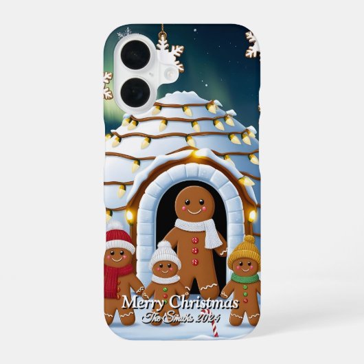 Kerstmis met het familiehuisje van peperkoek iPhone 16 hoesje (Achterkant)