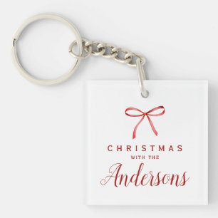 Kerstmis met het gezin - rood lint sleutelhanger