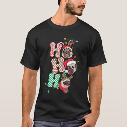 Kerstmis met Ho Ho Pug Dog voor honden T-shirt (Voorkant)