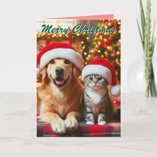 Kerstmis met honden en katten feestdagen kaart (Voorkant)