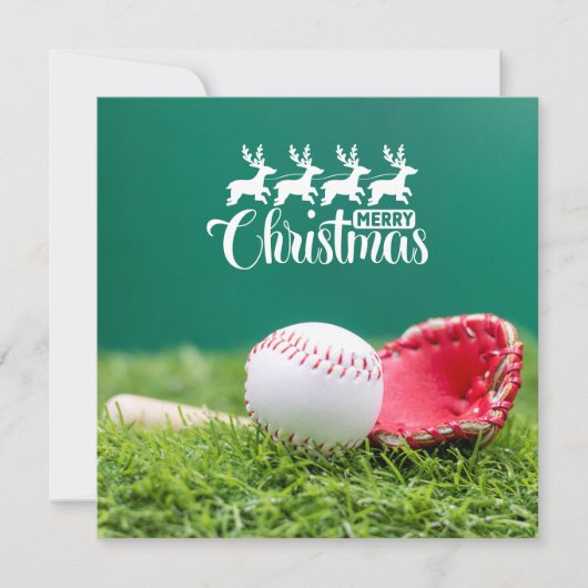 Kerstmis met honkbal cadeaus op groen gras kaart (Voorkant)