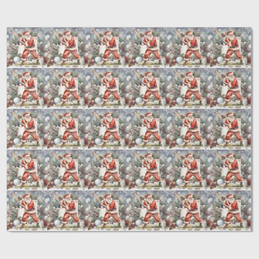 Kerstmis met honkbal met kerstman cadeaupapier (Vlak)