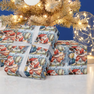 Kerstmis met honkbal met kerstman cadeaupapier