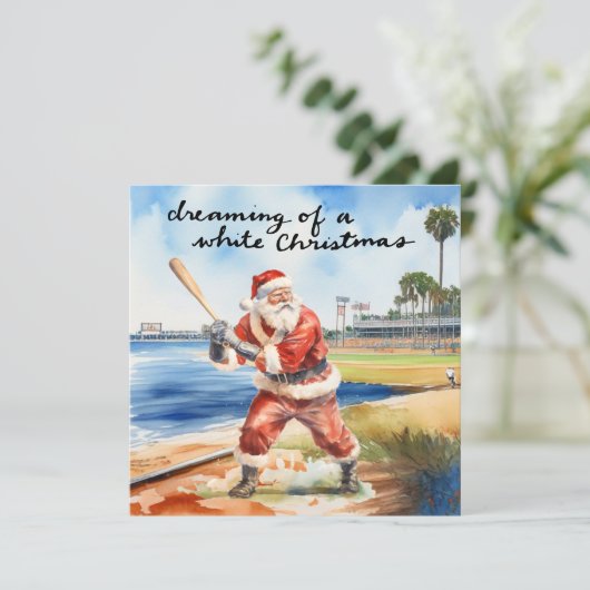 Kerstmis met honkbal met kerstman feestdagenkaart (Staand voorkant)