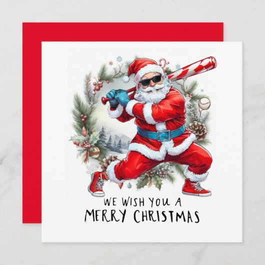 Kerstmis met honkbal met kerstman feestdagenkaart (Voorkant / Achterkant)