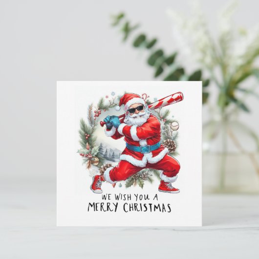 Kerstmis met honkbal met kerstman feestdagenkaart (Staand voorkant)