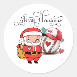 Kerstmis met honkbal met kerstman ronde sticker
