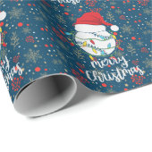 Kerstmis met honkbal op blauwe achtergrond cadeaupapier (Rol Hoek)