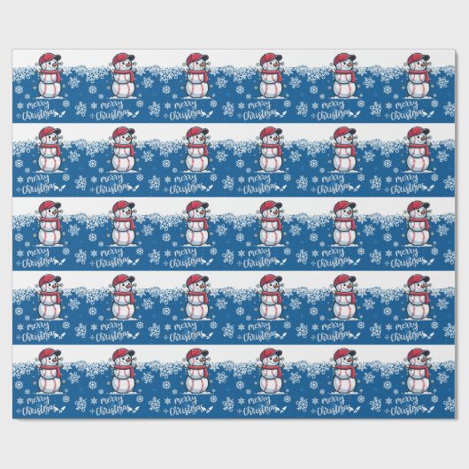 Kerstmis met honkbal op blauwe achtergrond cadeaupapier (Vlak)