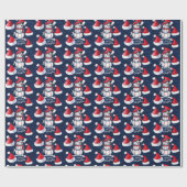 Kerstmis met honkbal op blauwe achtergrond cadeaupapier (Vlak)