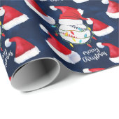 Kerstmis met honkbal op blauwe achtergrond cadeaupapier (Rol Hoek)