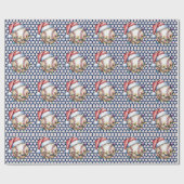Kerstmis met honkbal op blauwe achtergrond cadeaupapier (Vlak)