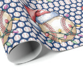 Kerstmis met honkbal op blauwe achtergrond cadeaupapier (Rol Hoek)