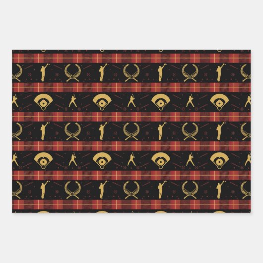 Kerstmis met honkbal - Red Check Pattern Inpakpapier Vel (Voorkant 3)