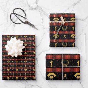 Kerstmis met honkbal - Red Check Pattern Inpakpapier Vel