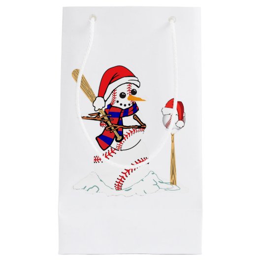 Kerstmis met honkbal Snowman die honkbal speelt Klein Cadeauzakje (Voorkant)