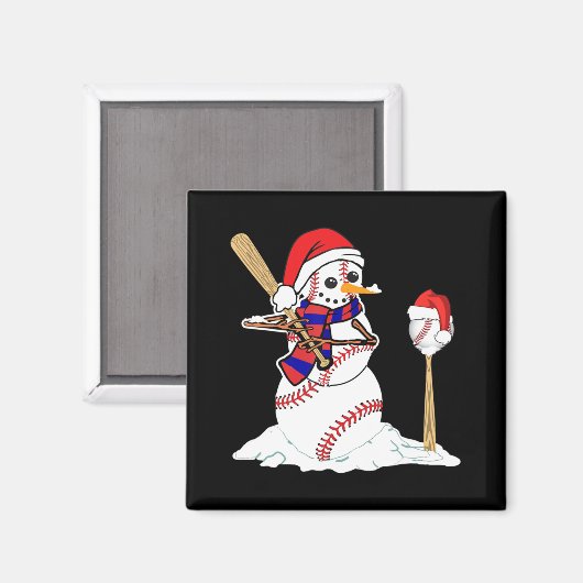 Kerstmis met honkbal Snowman die honkbal speelt Magneet (Voorkant / Achterkant)