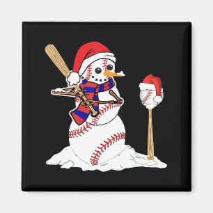 Kerstmis met honkbal Snowman die honkbal speelt Magneet