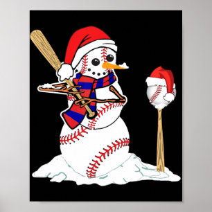 Kerstmis met honkbal Snowman die honkbal speelt Poster