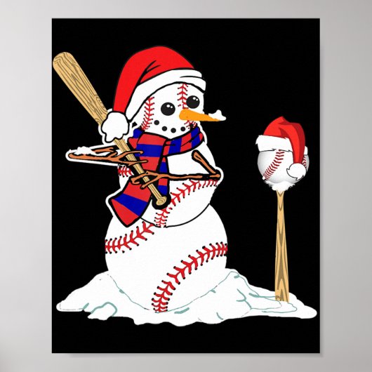 Kerstmis met honkbal Snowman die honkbal speelt Poster (Voorkant)