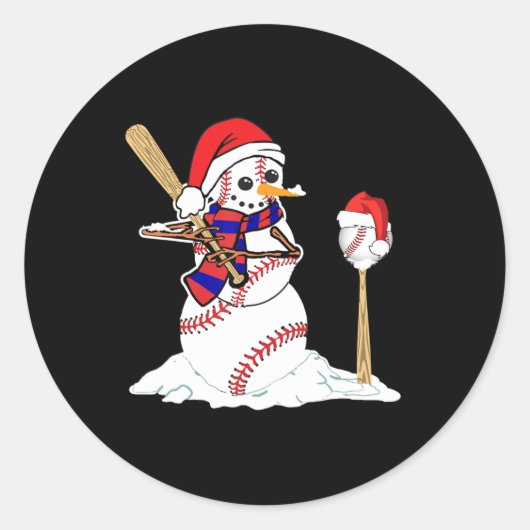 Kerstmis met honkbal Snowman die honkbal speelt Ronde Sticker (Voorkant)
