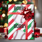 Kerstmis met honkbal Voeg daar de naam Stripe Red  Cadeaupapier