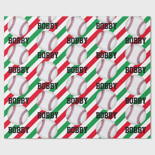 Kerstmis met honkbal Voeg daar de naam Stripe Red  Cadeaupapier (Vlak)