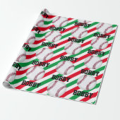 Kerstmis met honkbal Voeg daar de naam Stripe Red  Cadeaupapier (Uitgerold)