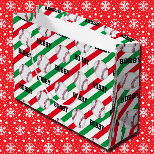 Kerstmis met honkbal Voeg daar de naam Stripe Red Groot Cadeauzakje