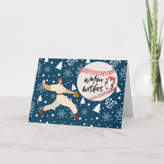 Kerstmis met honkbalspeler en bal kaart (Voorkant)