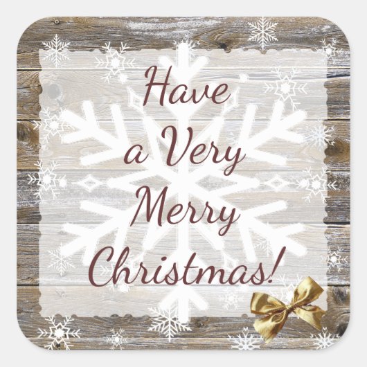 Kerstmis met hout en goudbonen vierkante sticker (Voorkant)