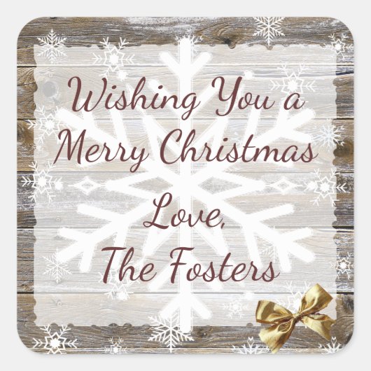 Kerstmis met hout en goudbonen vierkante sticker (Voorkant)