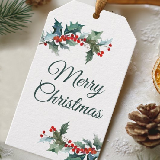 Kerstmis met Hulst en Bessen Cadeaulabel