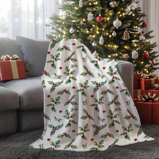 Kerstmis met hulst en monogram fleece deken