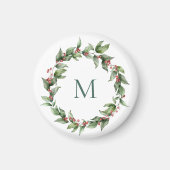 Kerstmis met Hulst Rode Bes Monogram Magneet (Voorkant)