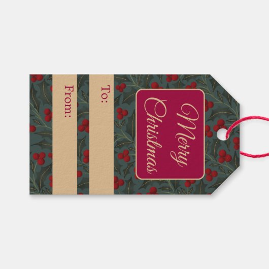 Kerstmis met Hulstbessen Cadeaulabel (Voorkant (Horizontaal))