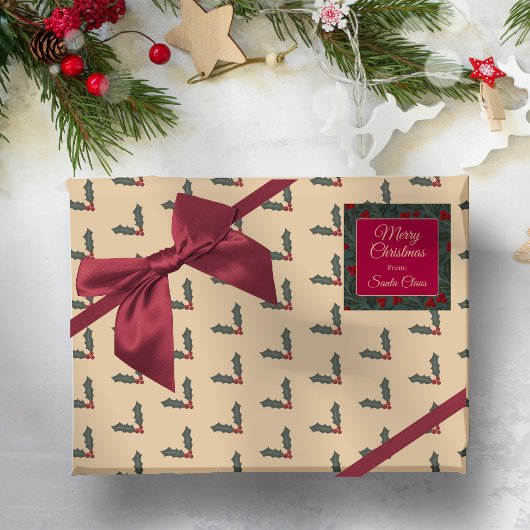Kerstmis met Hulstbessen Cadeaupapier