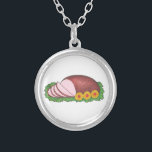 Kerstmis met hum en ananas Ketting<br><div class="desc">Ketting bevat een originele markeringsillustratie van een heerlijk geglansde ham op een platter met anananassen. Perfect als kerstveer voor je favoriete foodie!</div>