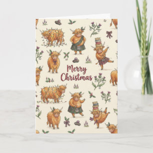Kerstmis met humoristische Schotse Hooglandkoe Kaart