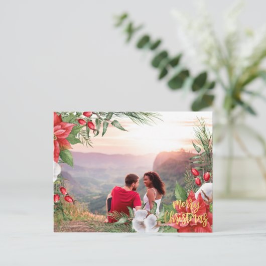 Kerstmis met je eigen foto  feestdagenkaart (Staand voorkant)