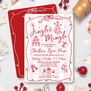 Kerstmis met Jingle en Mingle Rode Handgetekende D Kaart